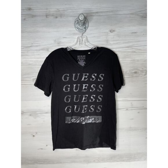 GUESS Shirt Mens Small Graphic Print V Neck Los Angeles Short Sleeve Tee - Picture 1 of 7